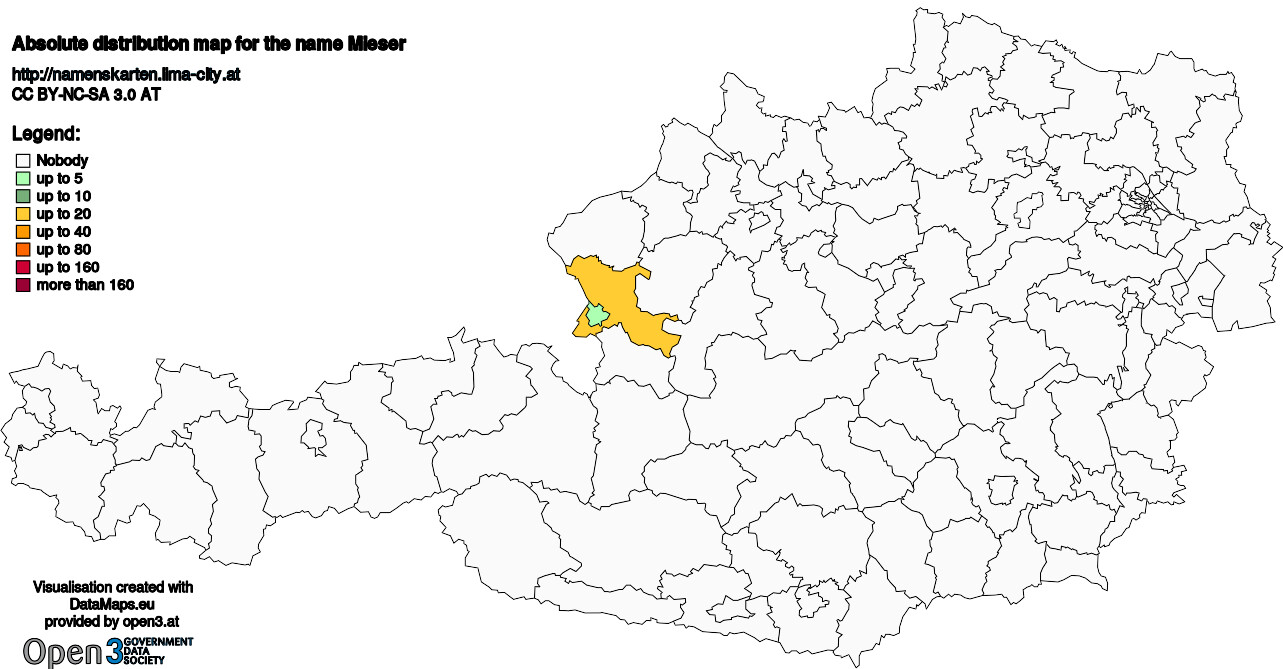 Absolute Distribution maps for surname Mieser