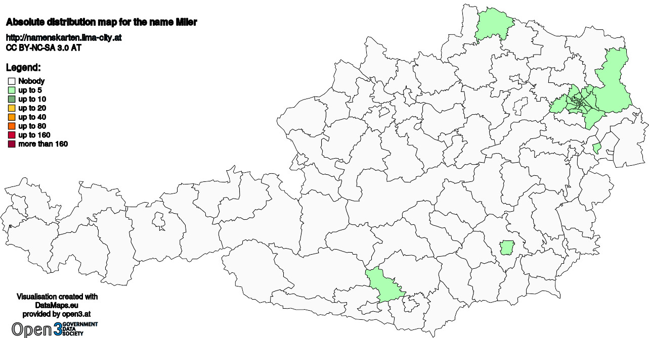 Absolute Distribution maps for surname Miler