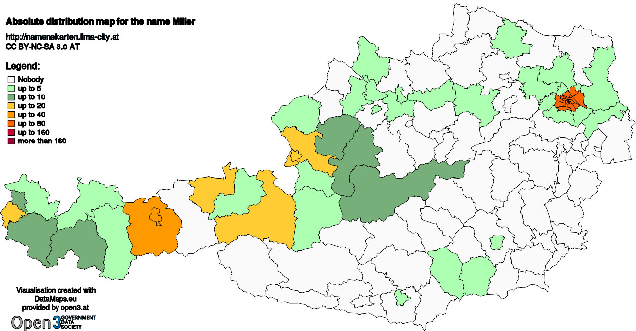 Absolute Distribution maps for surname Miller