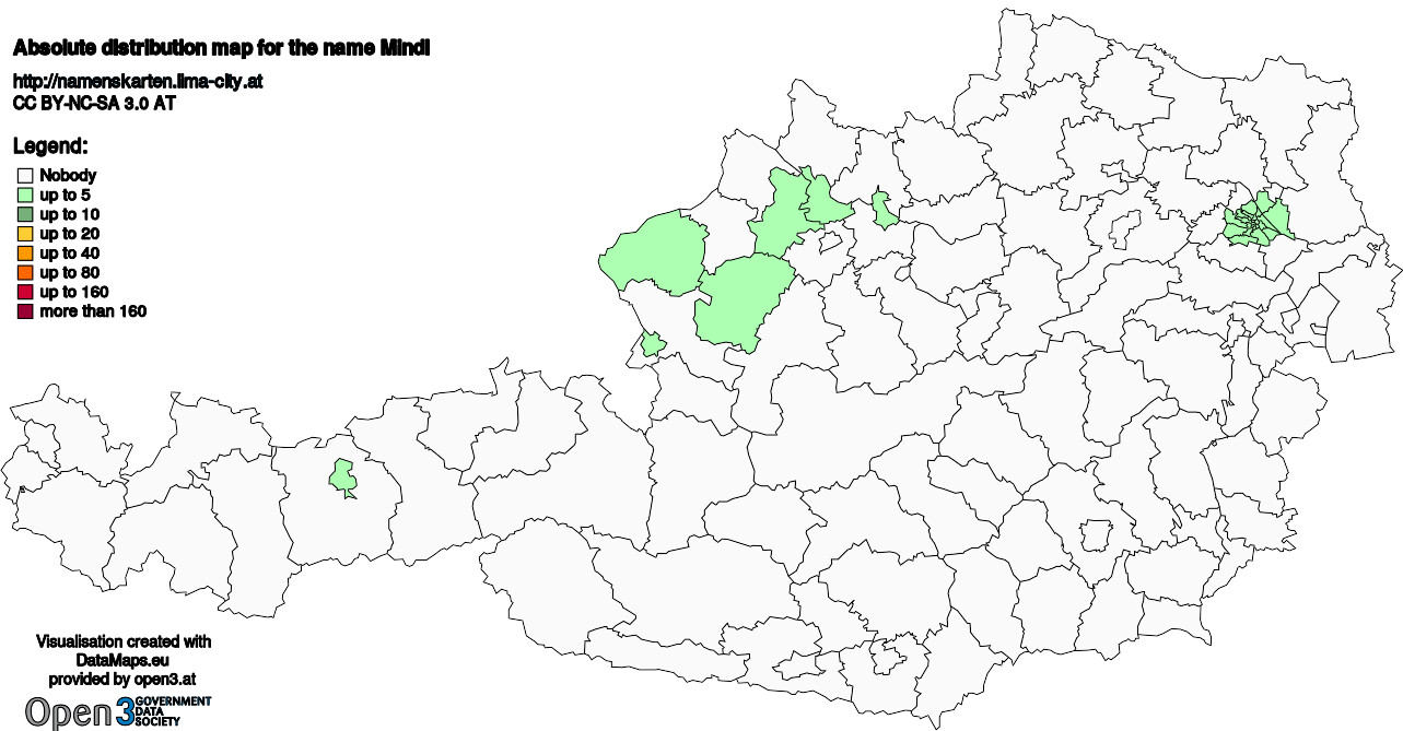 Absolute Distribution maps for surname Mindl