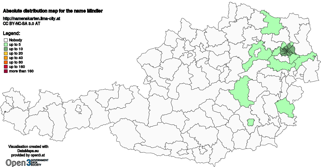 Absolute Distribution maps for surname Mindler