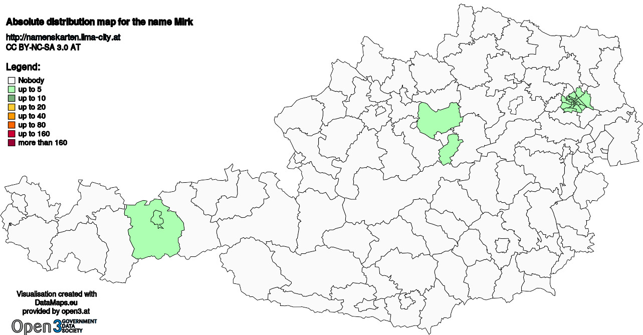Absolute Distribution maps for surname Mirk