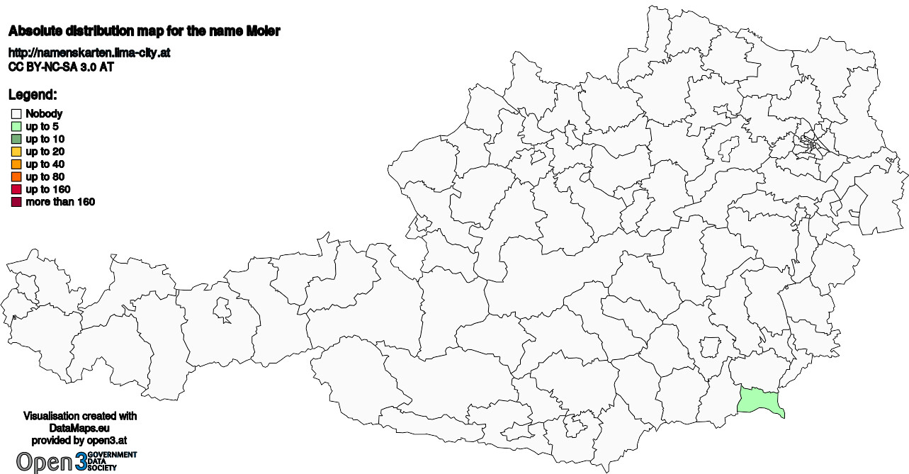 Absolute Distribution maps for surname Moler