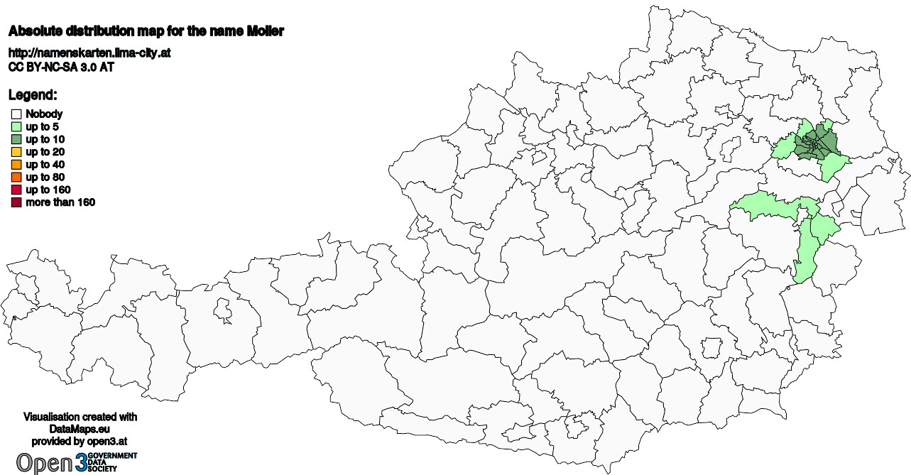 Absolute Distribution maps for surname Moller