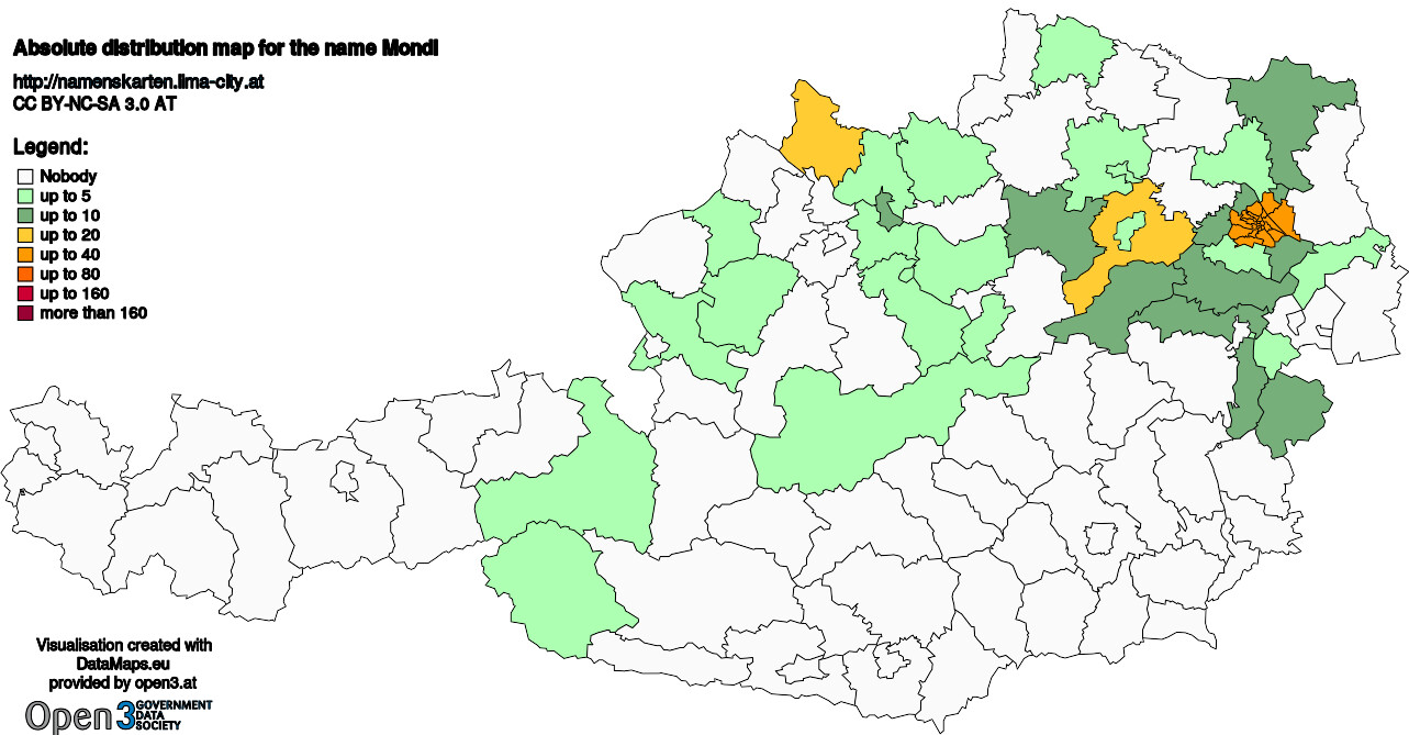 Absolute Distribution maps for surname Mondl