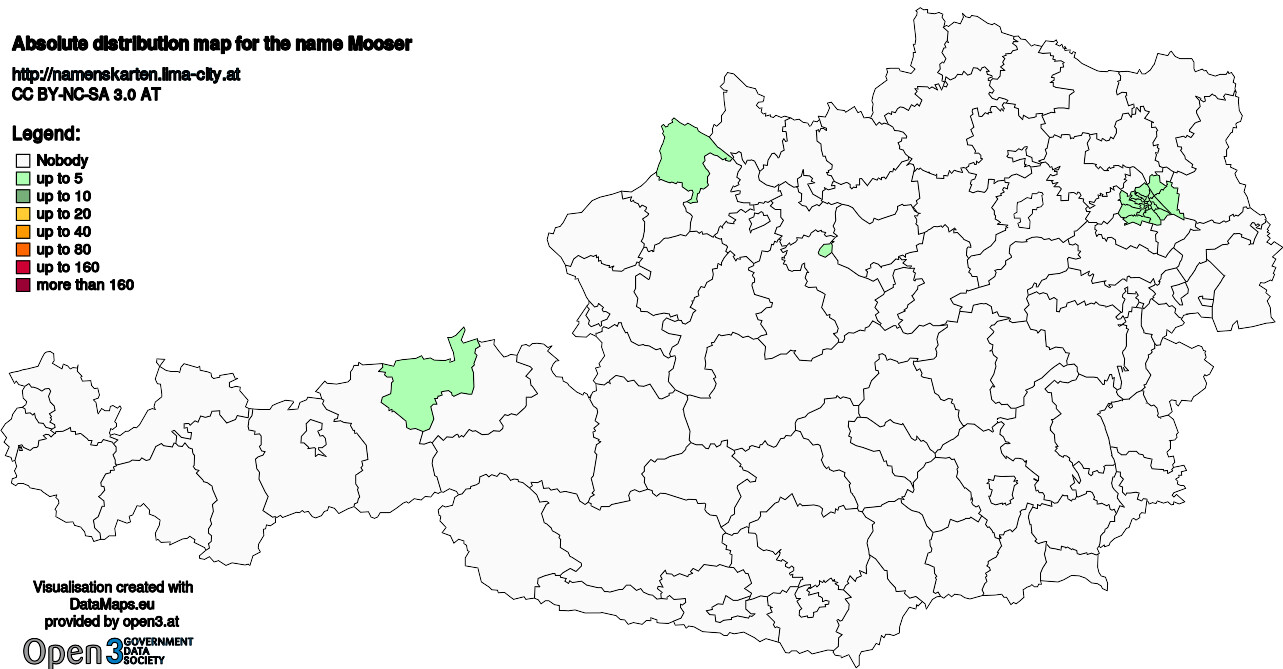 Absolute Distribution maps for surname Mooser