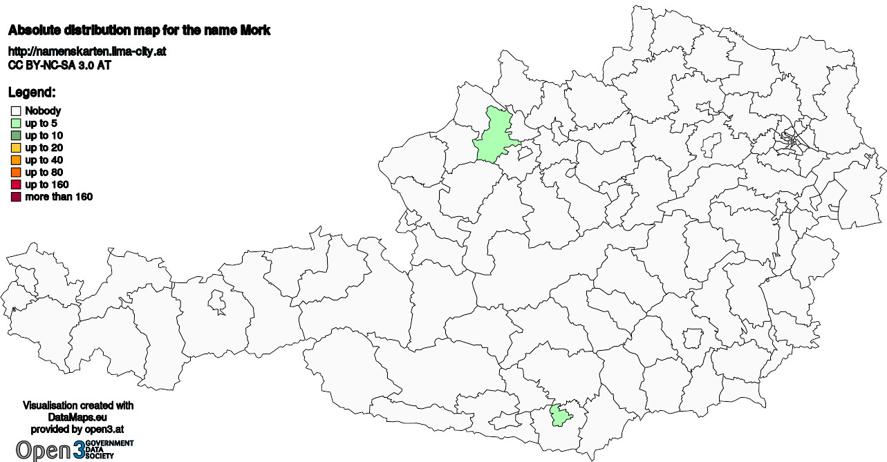Absolute Distribution maps for surname Mork