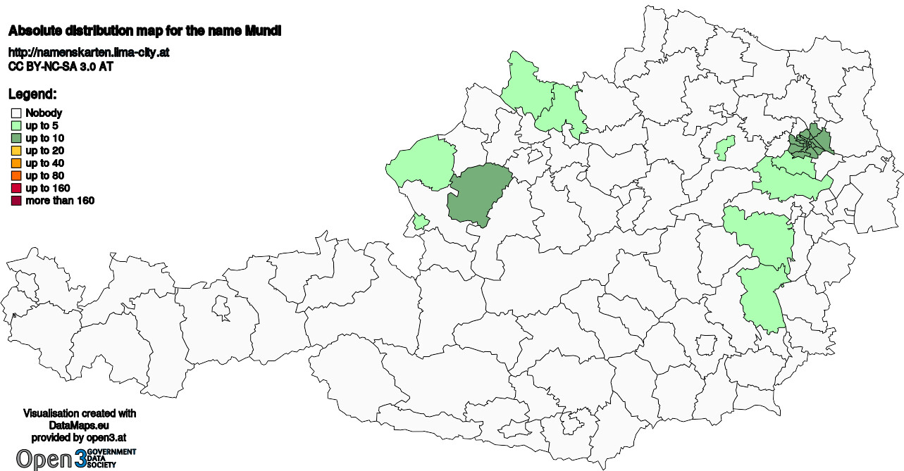 Absolute Distribution maps for surname Mundl