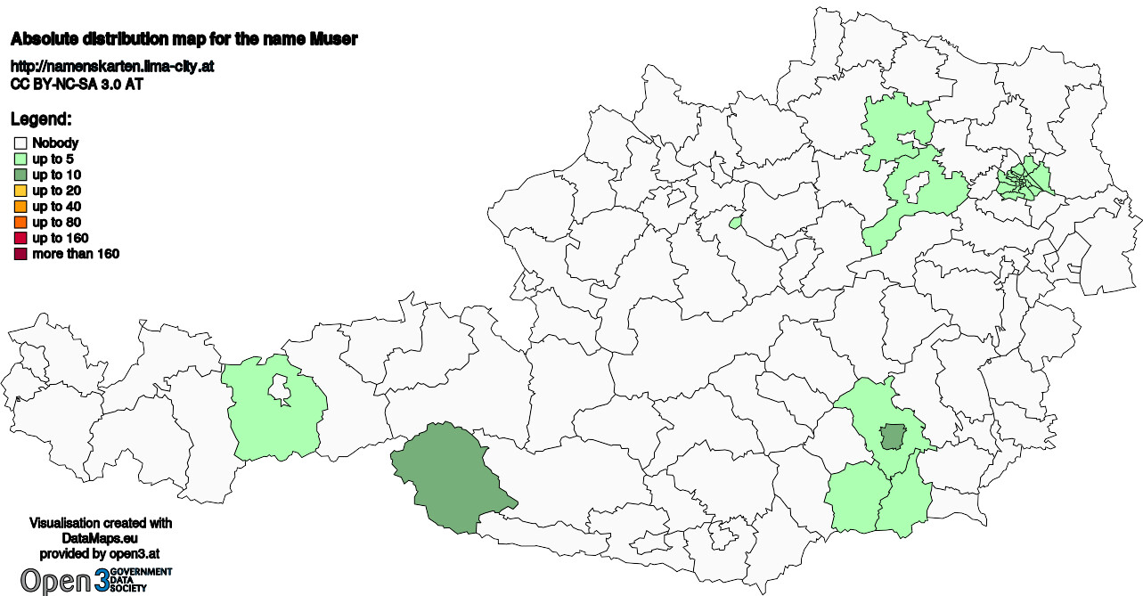 Absolute Distribution maps for surname Muser