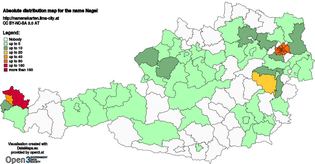 Absolute Distribution maps for surname Nagel