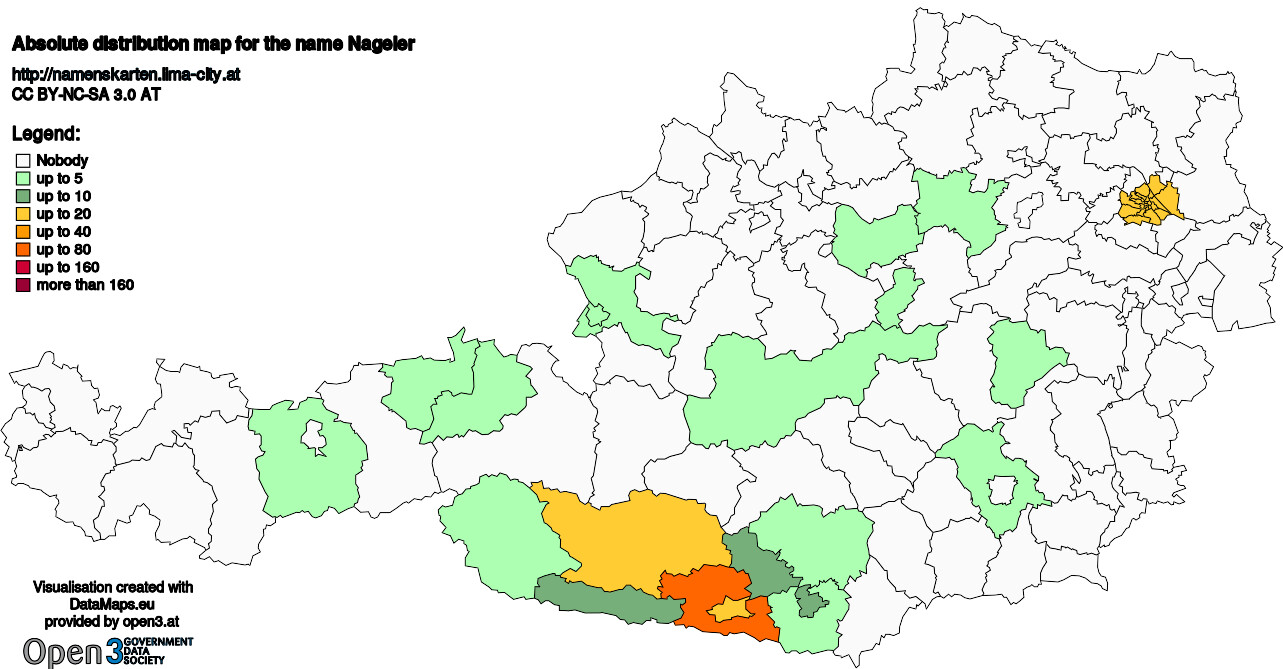 Absolute Distribution maps for surname Nageler