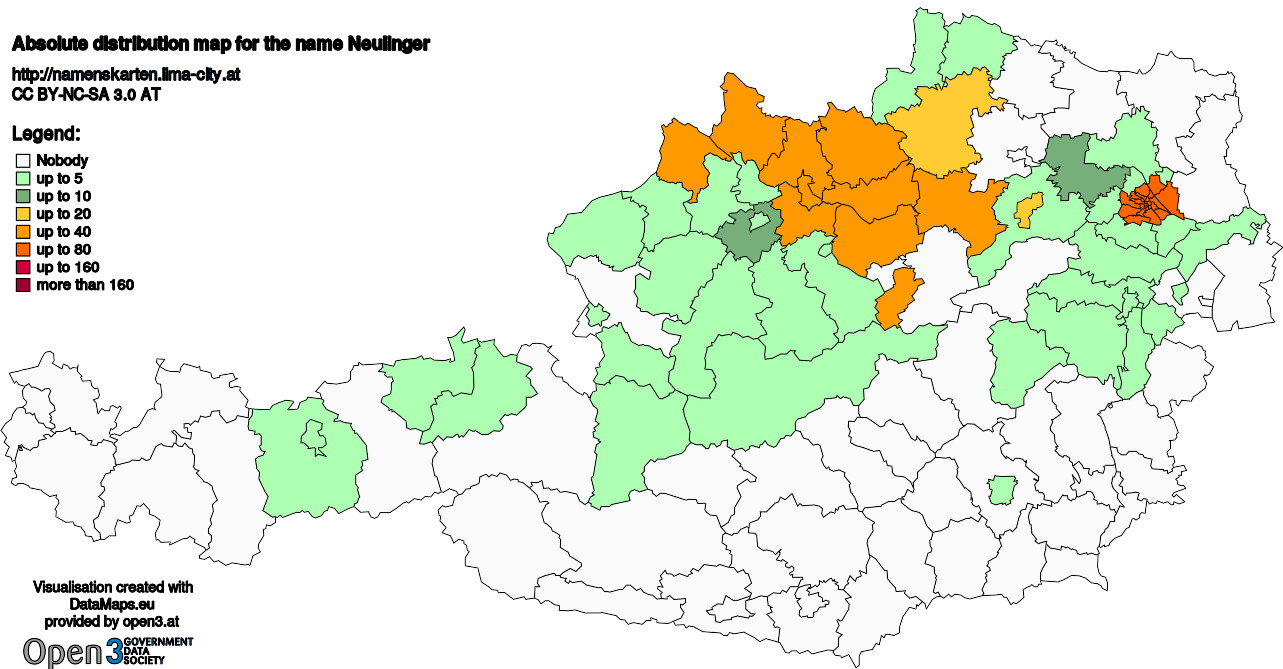 Absolute Distribution maps for surname Neulinger