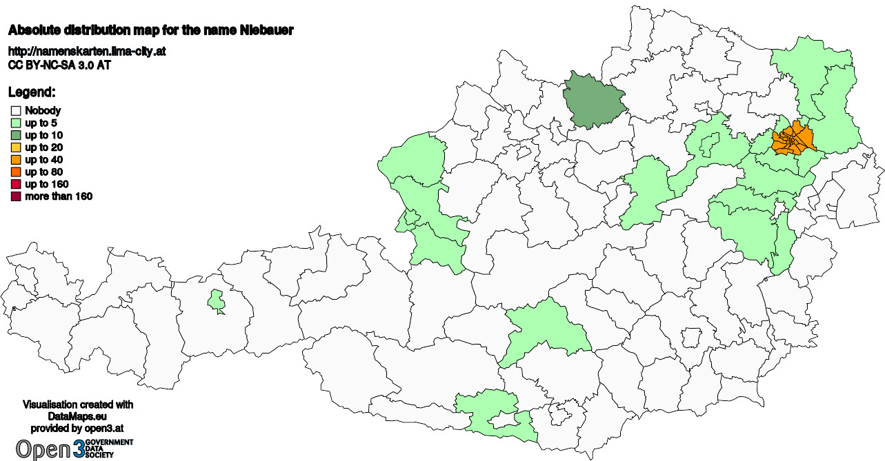 Absolute Distribution maps for surname Niebauer