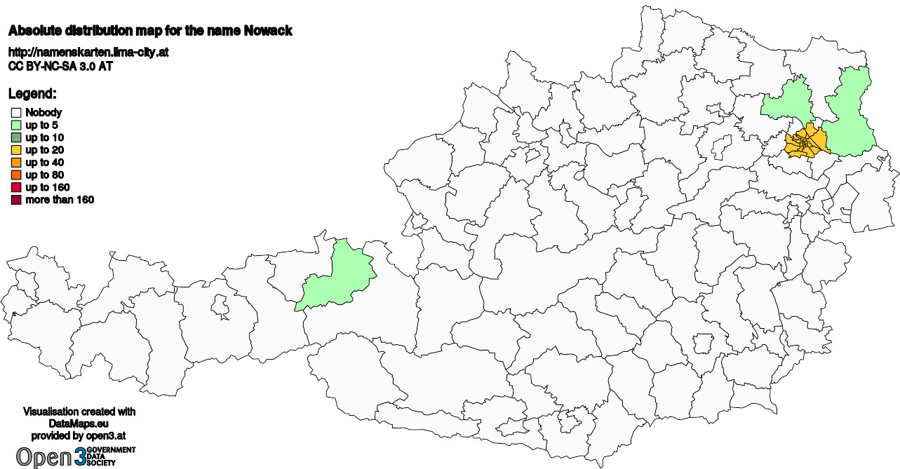 Absolute Distribution maps for surname Nowack