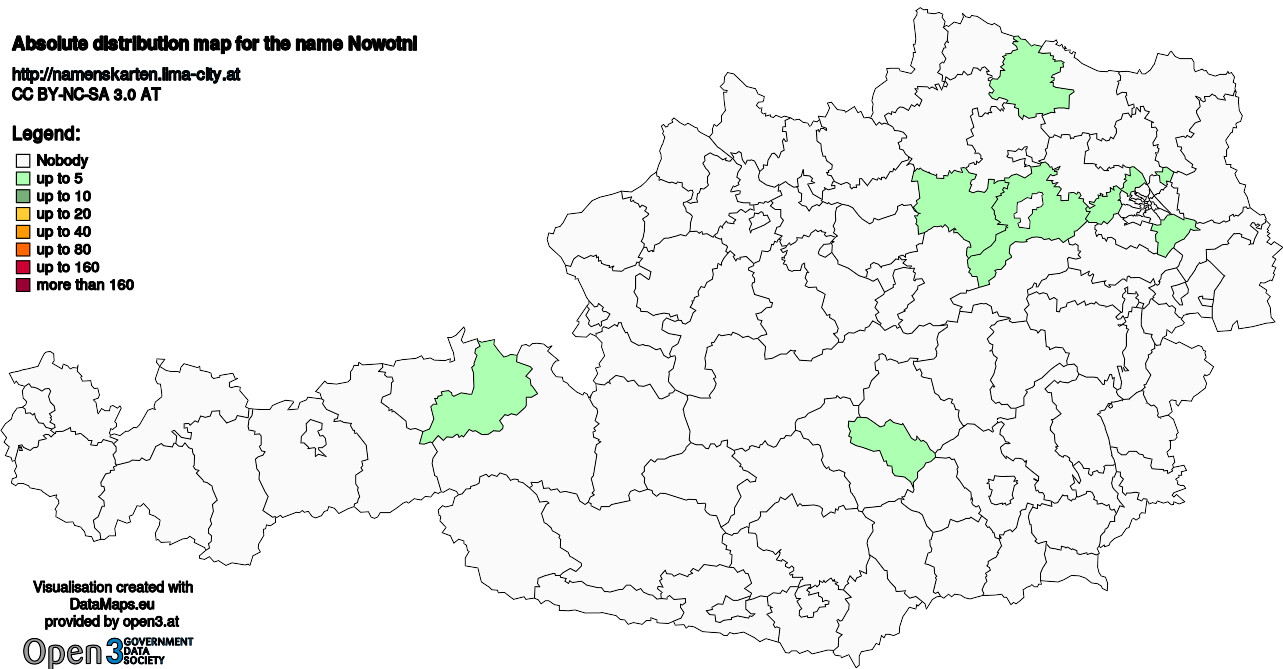 Absolute Distribution maps for surname Nowotni