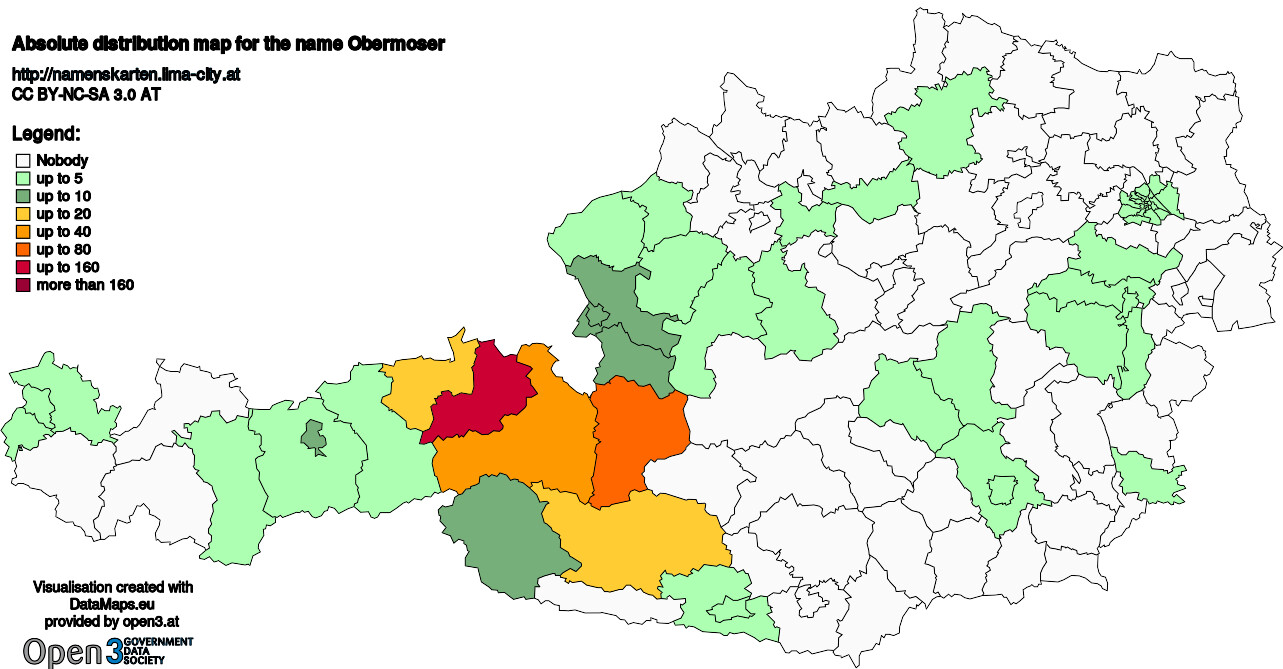 Absolute Distribution maps for surname Obermoser