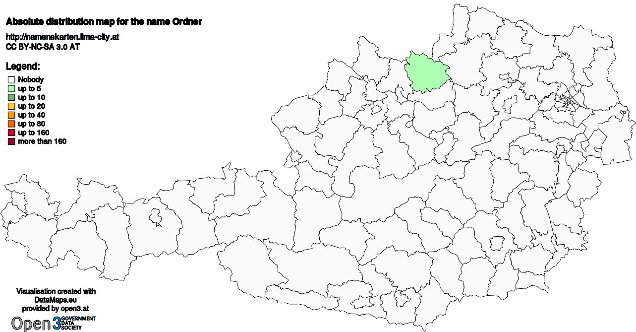 Absolute Distribution maps for surname Ordner