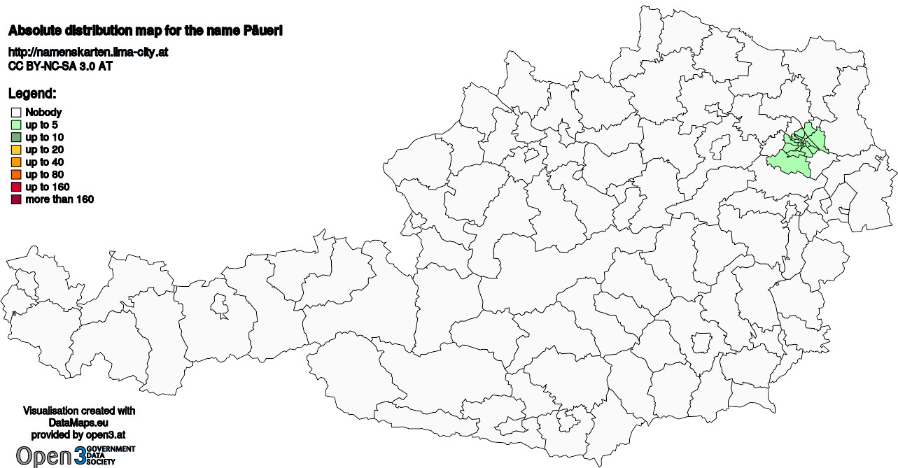 Absolute Distribution maps for surname Päuerl