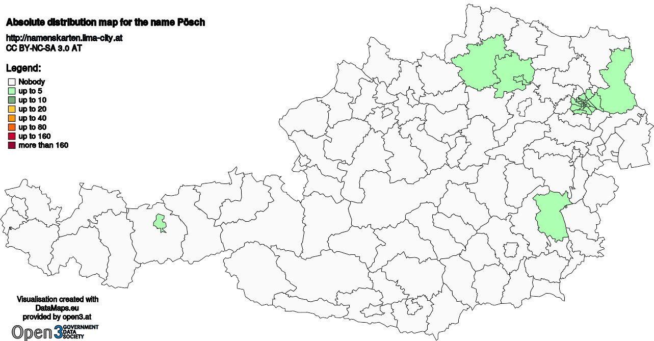 Absolute Distribution maps for surname Pösch