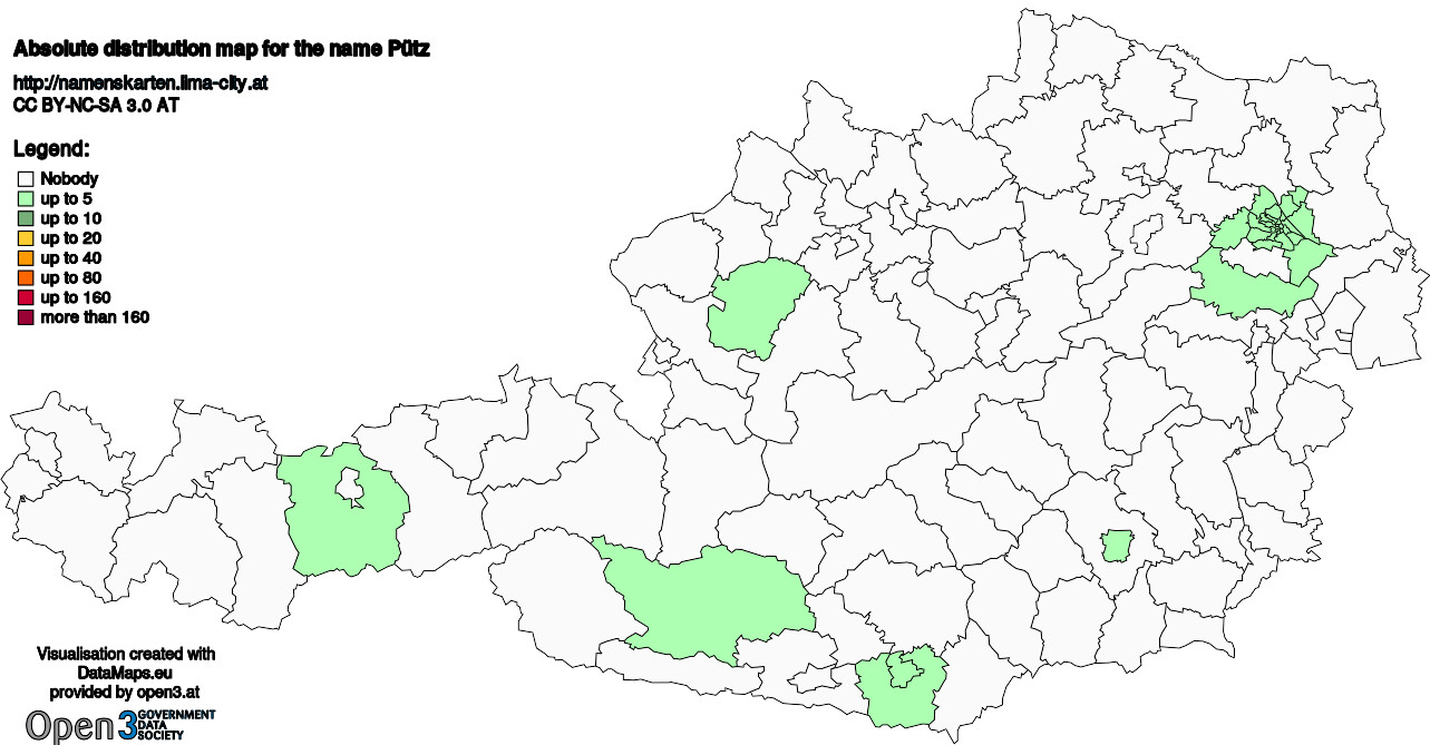 Absolute Distribution maps for surname Pütz