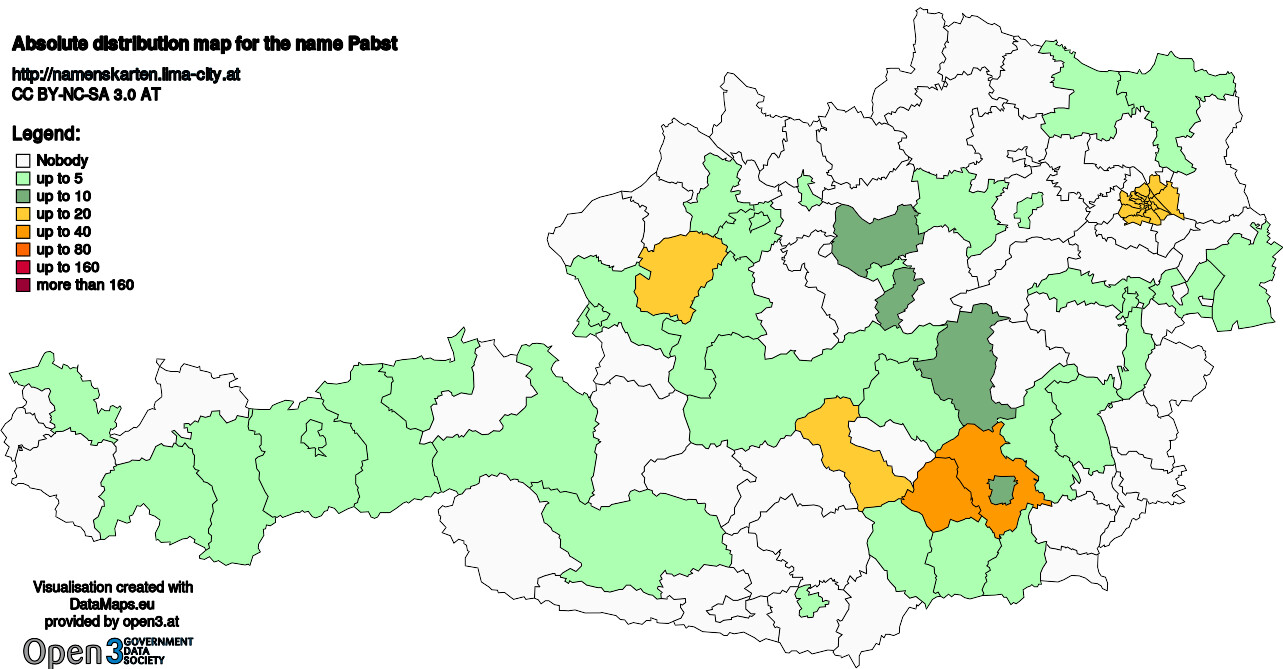 Absolute Distribution maps for surname Pabst