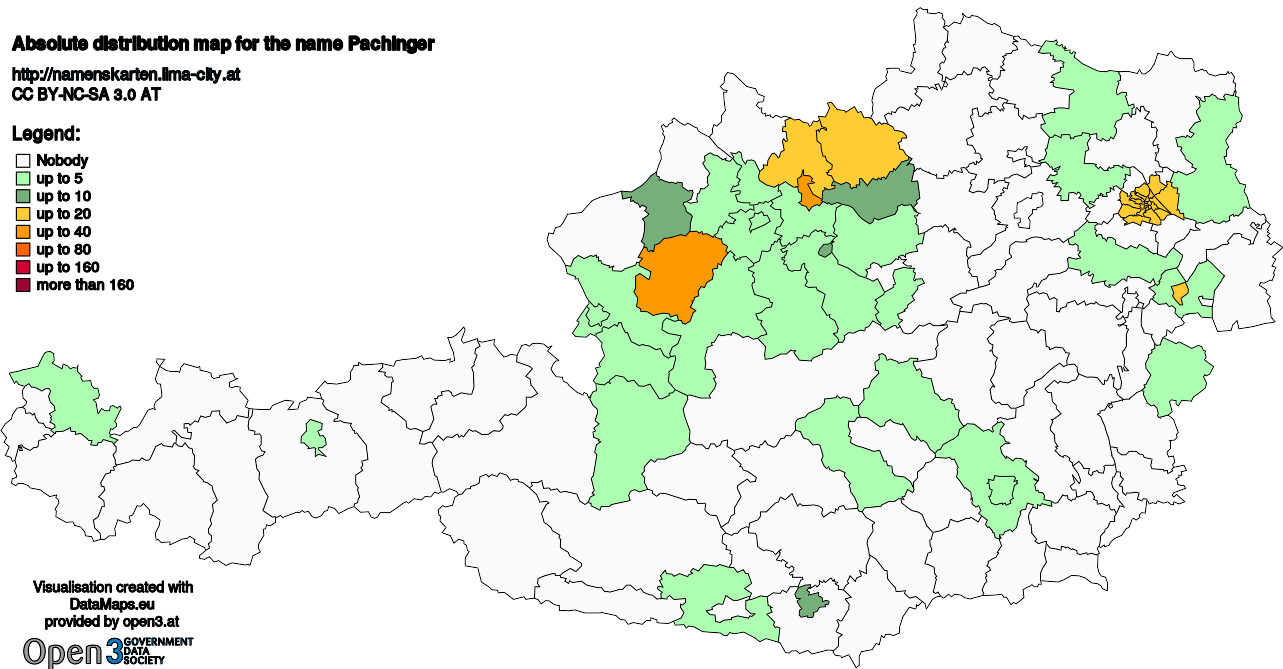 Absolute Distribution maps for surname Pachinger