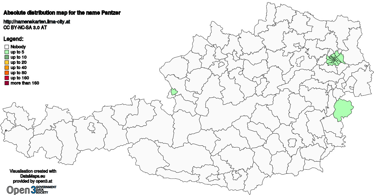 Absolute Distribution maps for surname Pantzer
