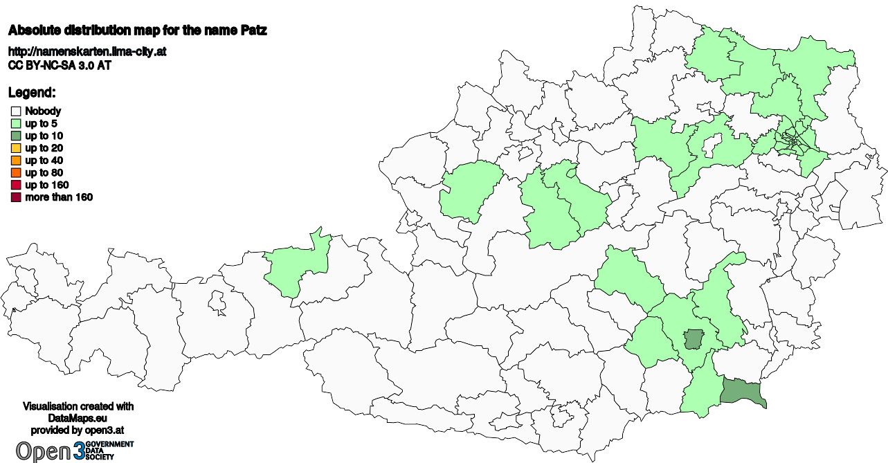 Absolute Distribution maps for surname Patz