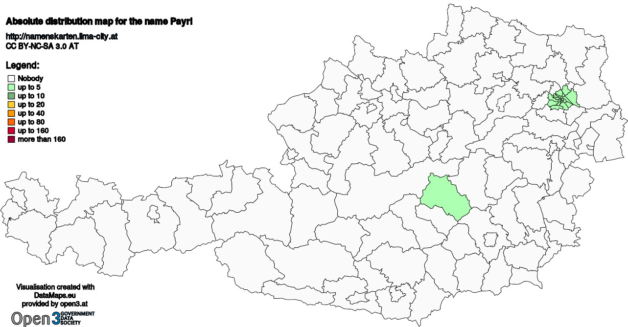 Absolute Distribution maps for surname Payrl