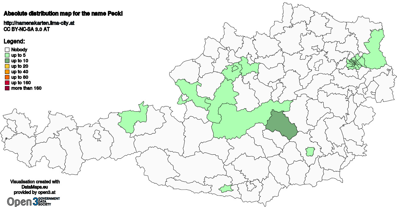 Absolute Distribution maps for surname Peckl