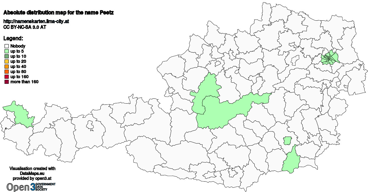 Absolute Distribution maps for surname Peetz