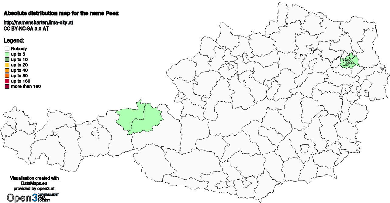 Absolute Distribution maps for surname Peez