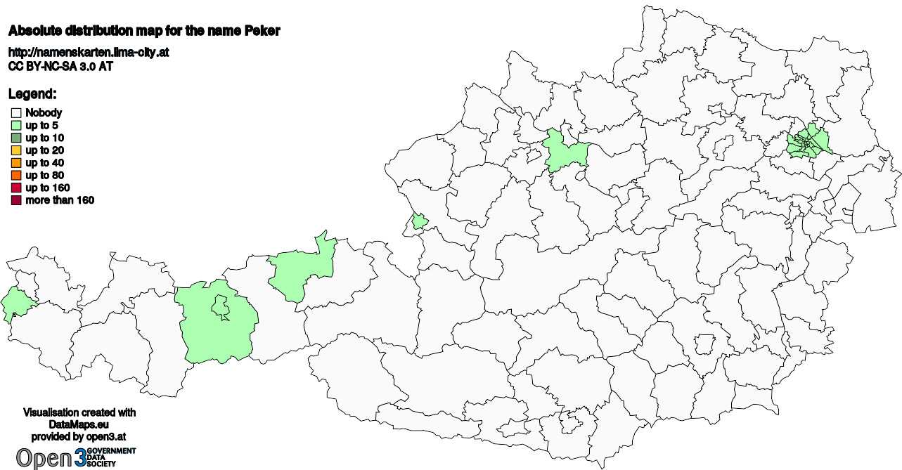 Absolute Distribution maps for surname Peker