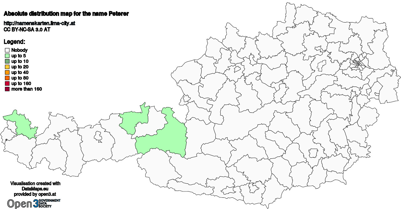 Absolute Distribution maps for surname Peterer