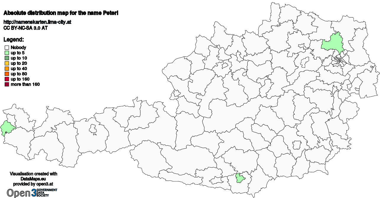 Absolute Distribution maps for surname Peterl