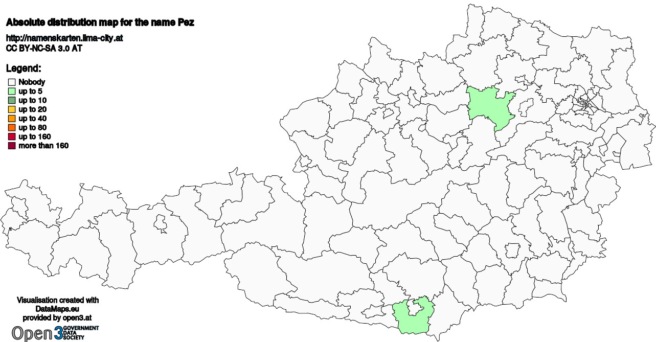Absolute Distribution maps for surname Pez