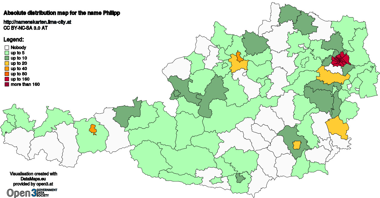 Absolute Distribution maps for surname Philipp