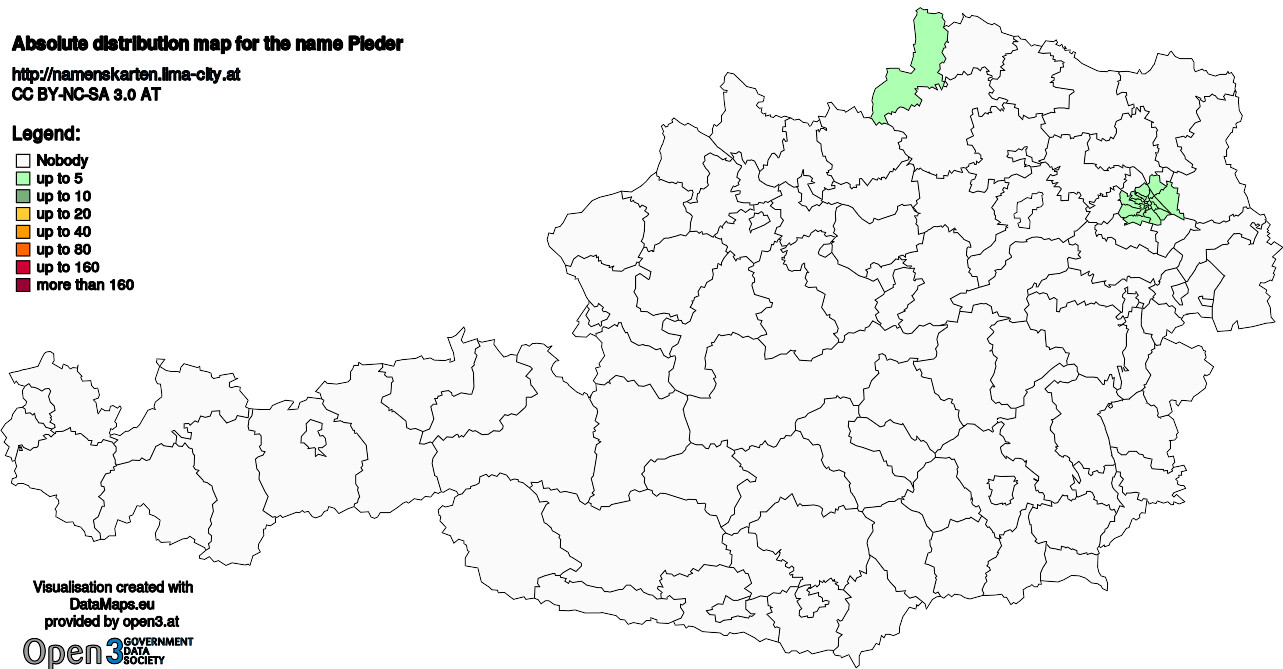 Absolute Distribution maps for surname Pieder