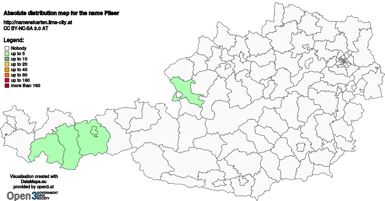 Absolute Distribution maps for surname Pilser