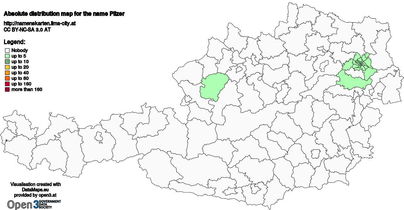 Absolute Distribution maps for surname Pilzer