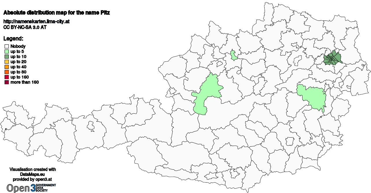 Absolute Distribution maps for surname Pitz