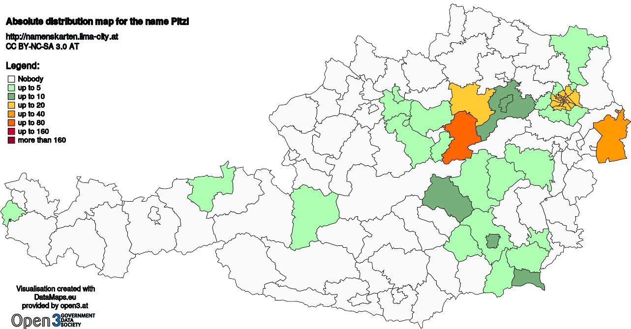 Absolute Distribution maps for surname Pitzl