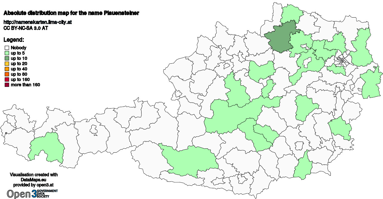 Absolute Distribution maps for surname Plauensteiner