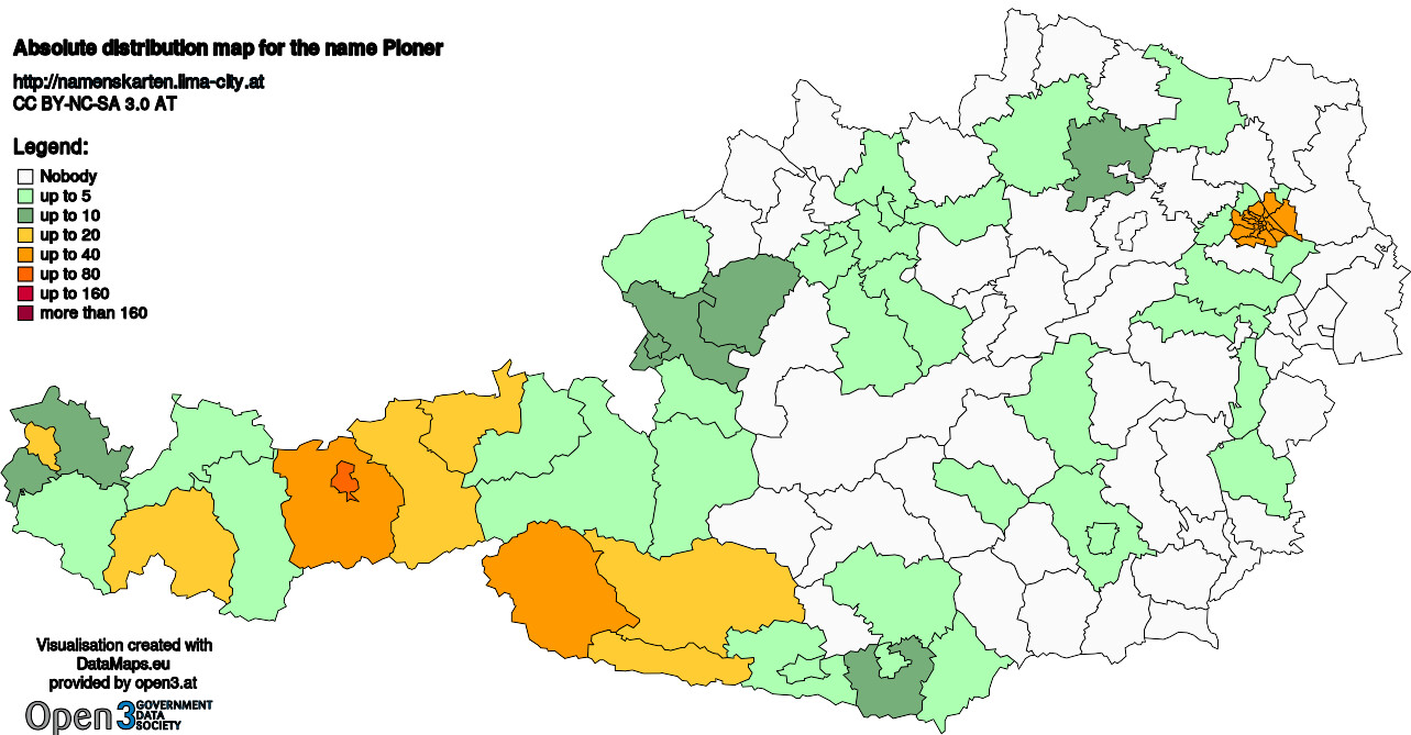 Absolute Distribution maps for surname Ploner