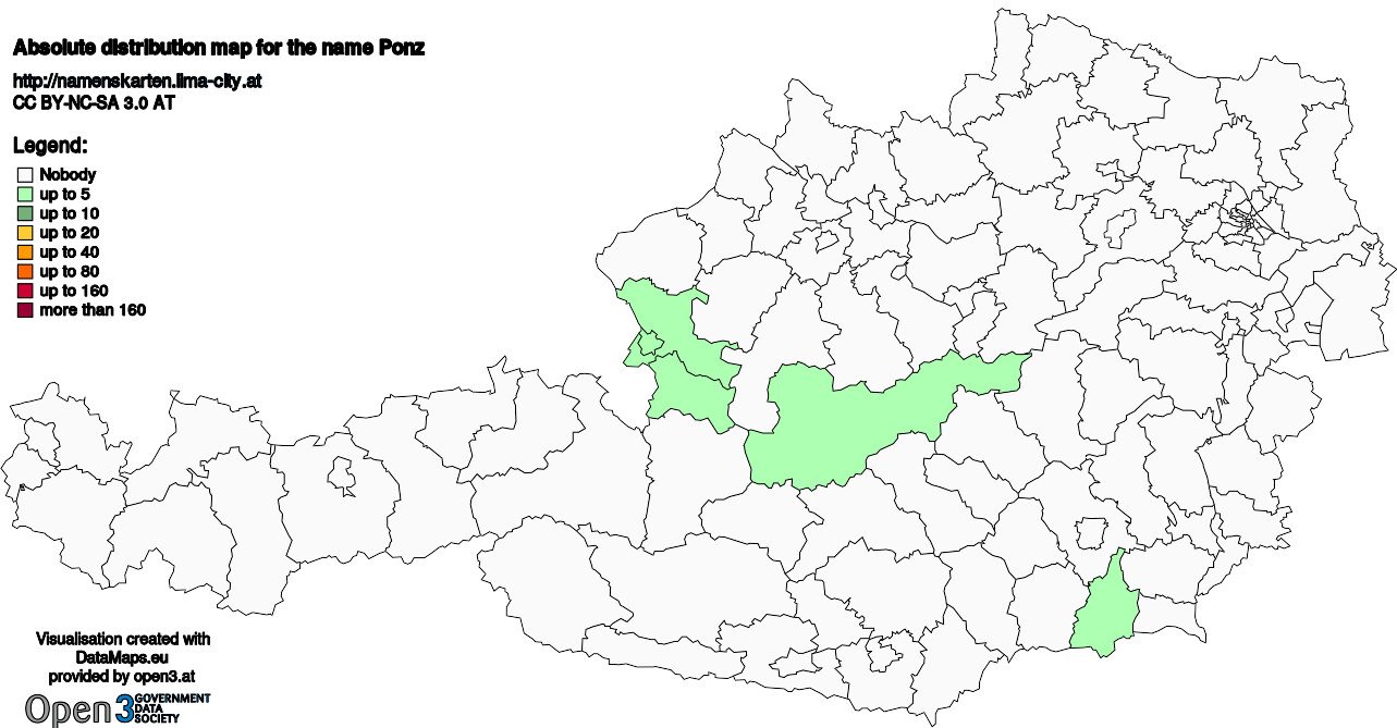 Absolute Distribution maps for surname Ponz
