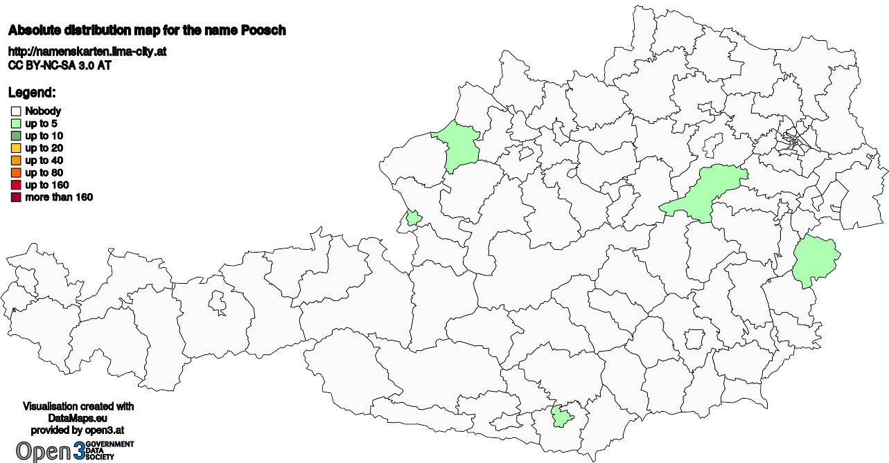 Absolute Distribution maps for surname Poosch