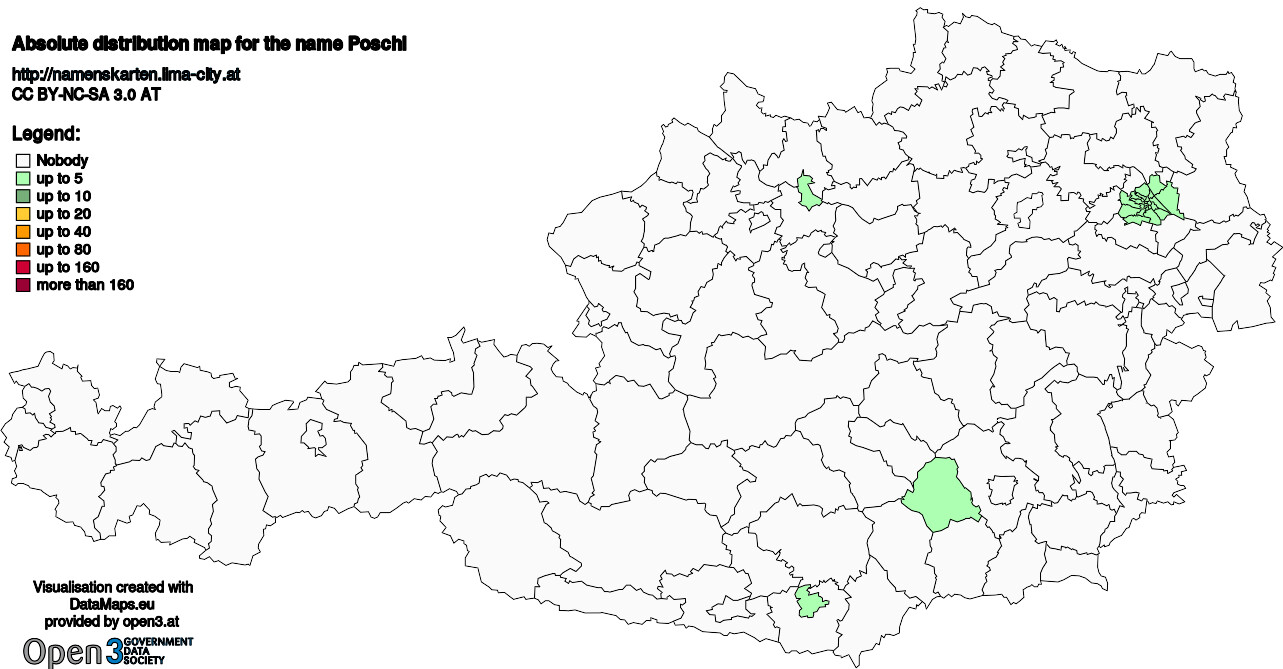 Absolute Distribution maps for surname Poschl