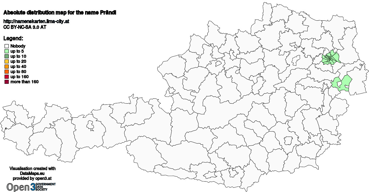 Absolute Distribution maps for surname Prändl