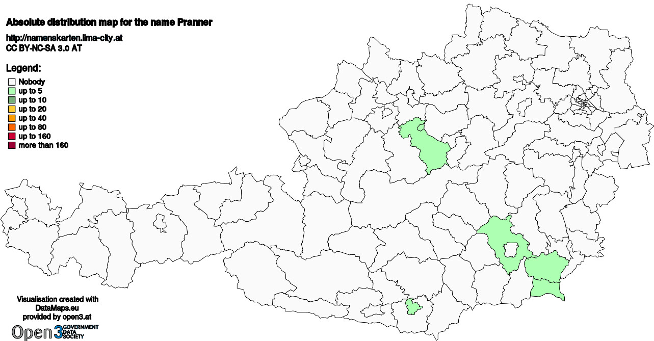 Absolute Distribution maps for surname Pranner