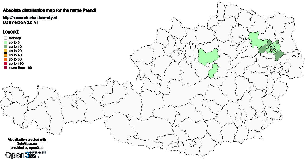 Absolute Distribution maps for surname Prendl